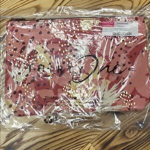 Thirty-One Coral and Gold Leaf Print Pouch